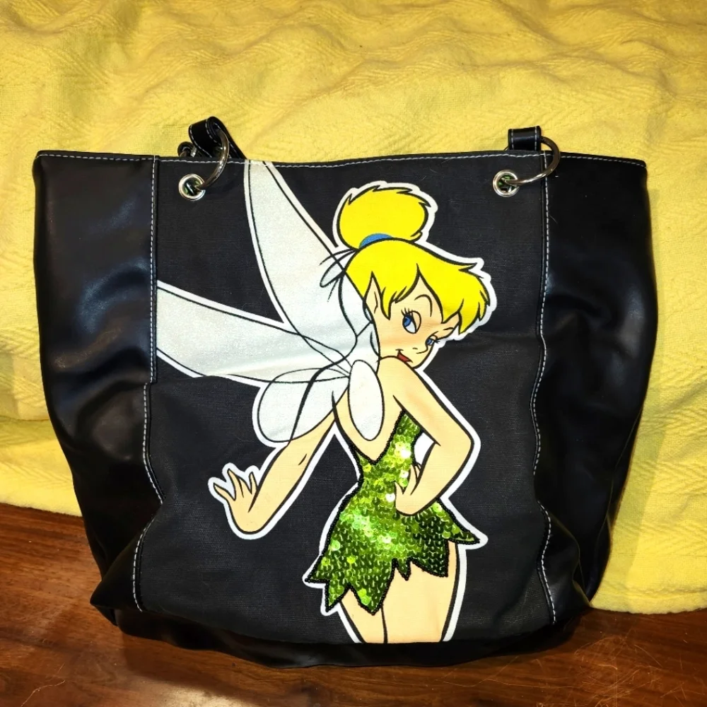 Disney Black and Green Tinker Bell Tote Faux Leather Bag - Picture 1 of 13